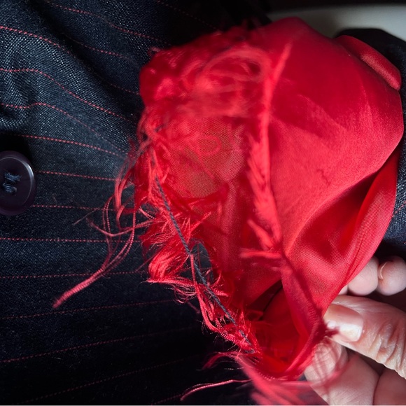 Vintage Esprit Denim Blazer Pea Coat M L navy blue red pinstripes - Picture 9 of 14